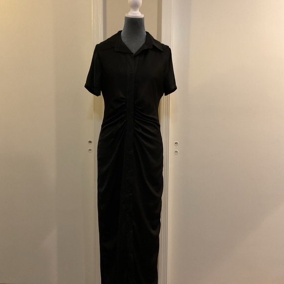 🧡 Short Sleeved Ruched Front Midi Shirt Dress - Picture 4 of 7